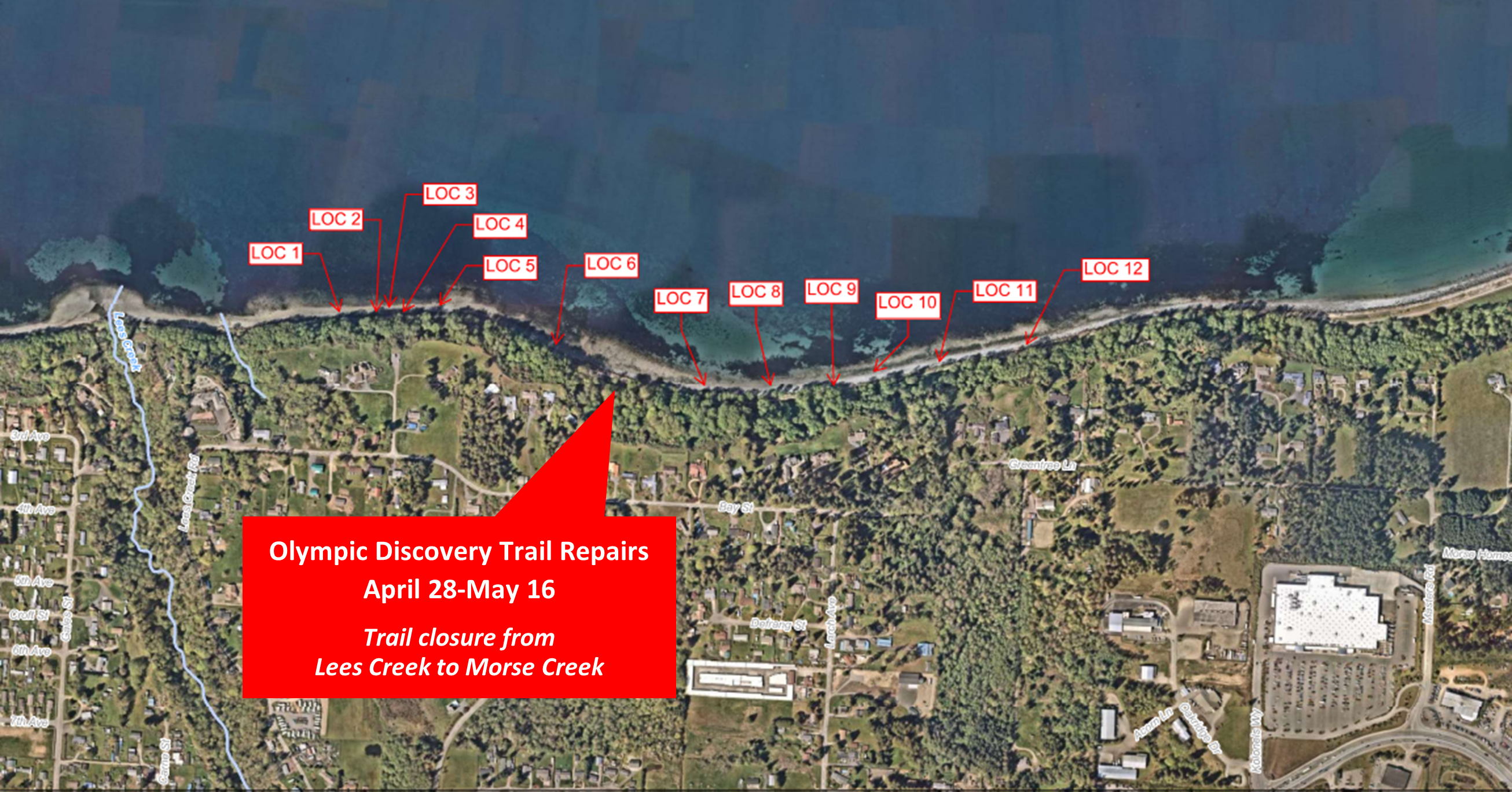 The Olympic Discovery Trail will be closed from Lees Creek to Morse Creek.